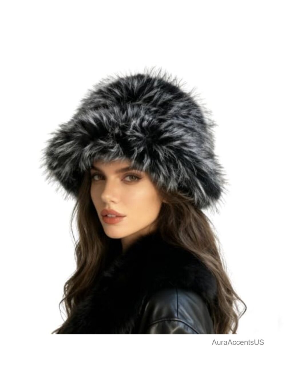 Faux Fur Bucket Hat Wide Brim Winter Furry Hat for Women